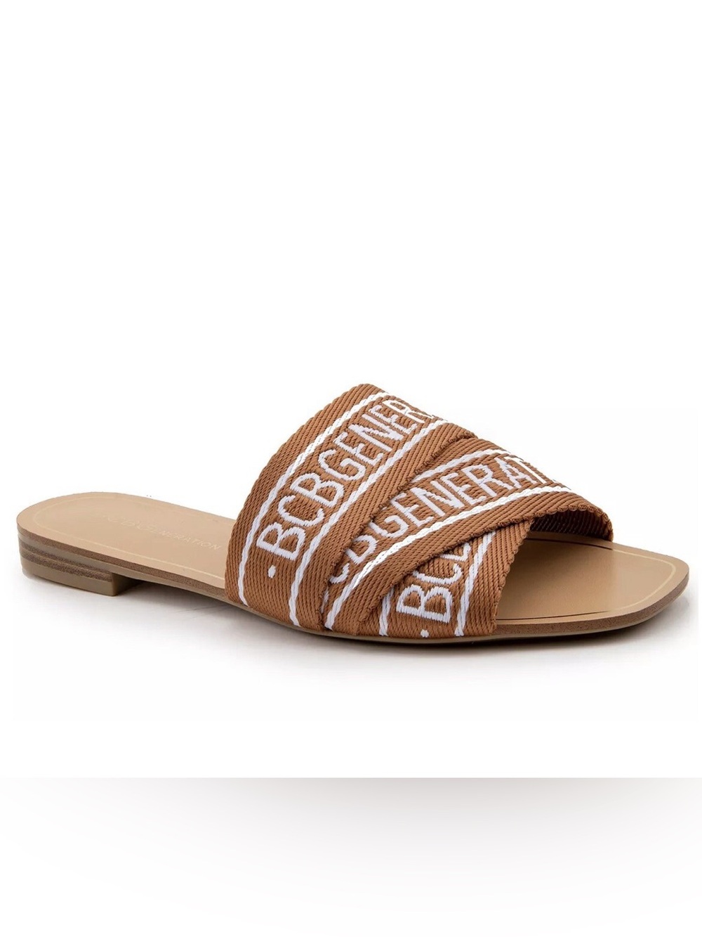 BCBGeneration Brown Braided Logo Slide Sandals